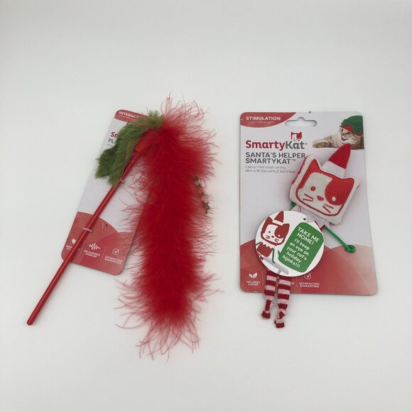 SmartyKat Christmas Holiday Feather Play Wand String & Plush Catnip Cat Toy - Picture 1 of 2